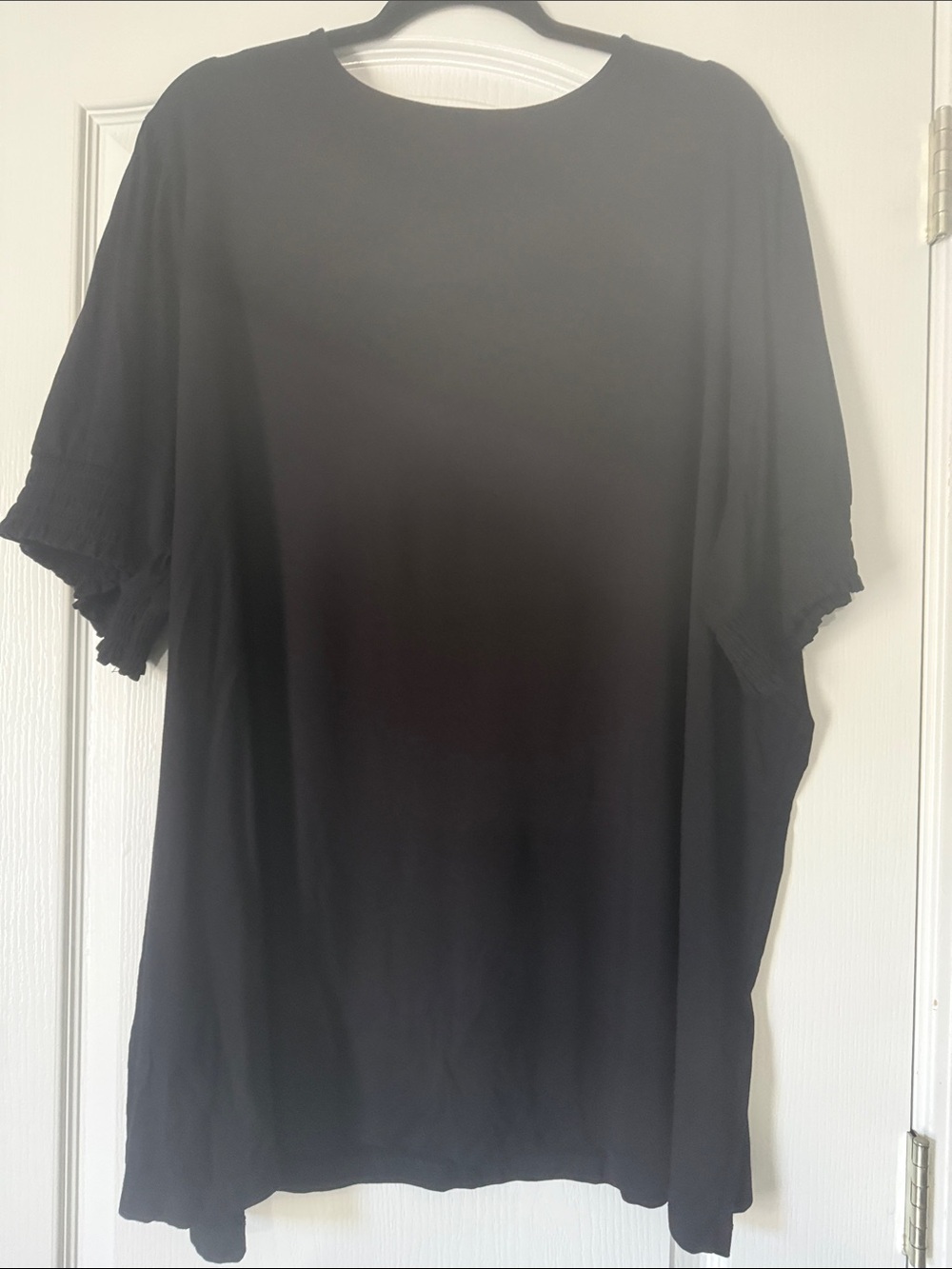 Susan Graver Weekender Black V-Neck Short Sleeve with Smocked Sleeves Size 4X - Picture 3 of 4